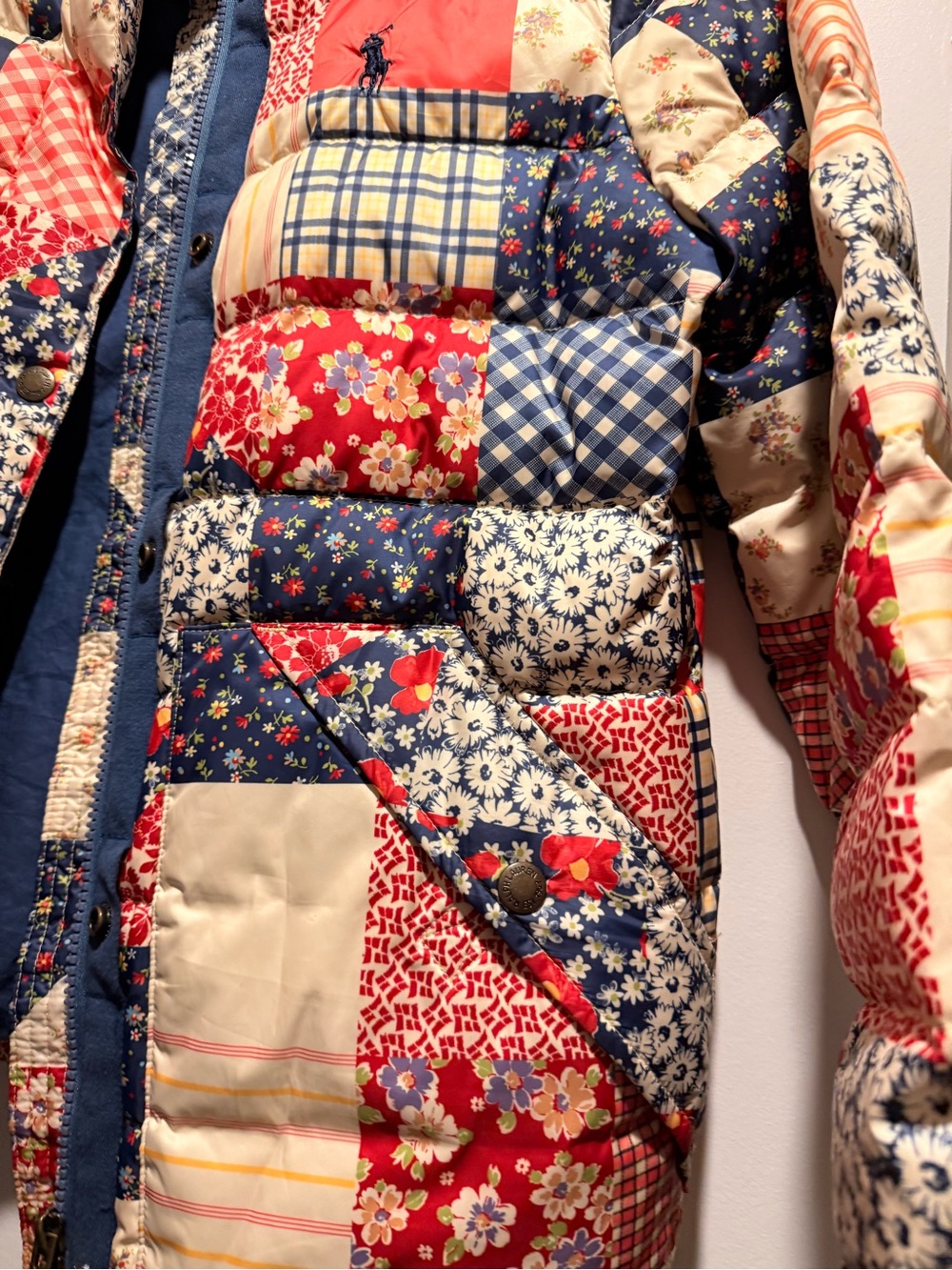 Polo Ralph Lauren Patchwork Quilted Puffer Jacket - Red, Navy & Cream - Picture 2 of 3